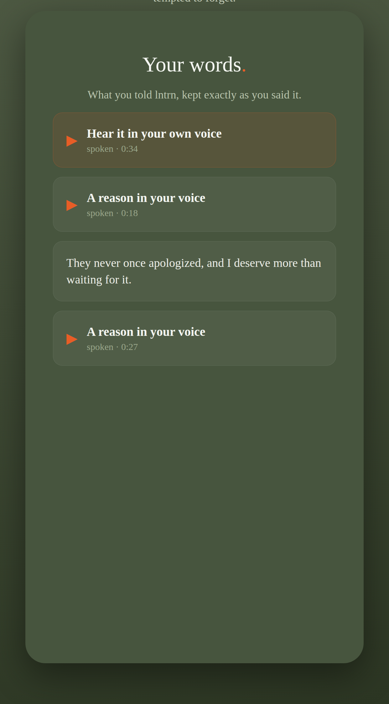 your reasons, in your own voice